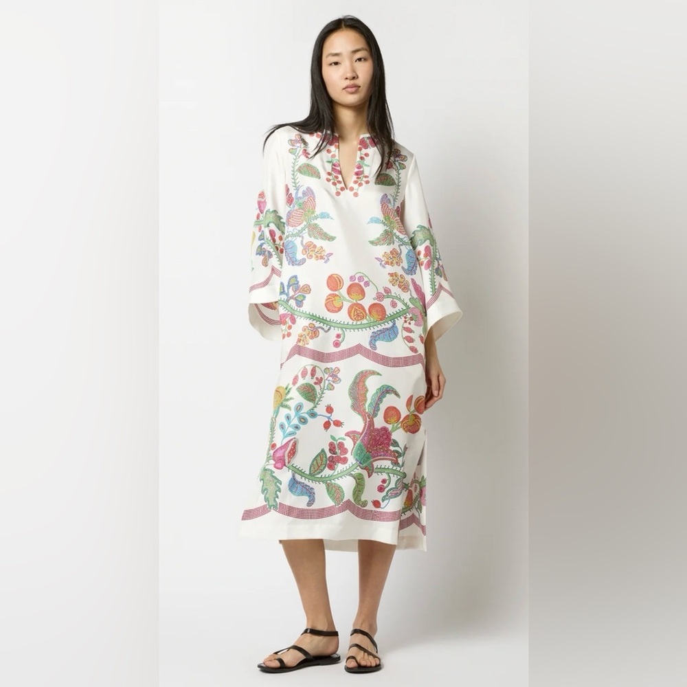 La DoubleJ Grenadilla Placee Silk Twill Maxi Midi Kaftan Dress Medium
